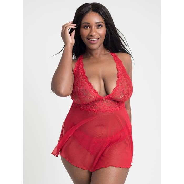 Lovevora Plus Size Bombshell Red Lace Babydoll Set